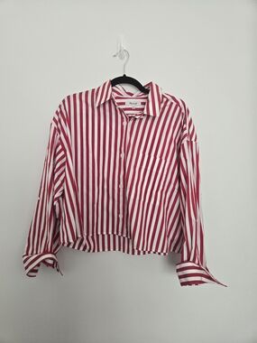 Madewell Red and White Striped Button-Down Shirt